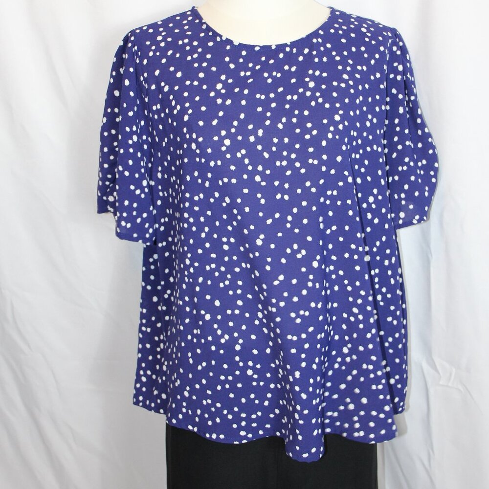 Papermoon Blue and White Polka Dot Petite Blouse Women's XLarge